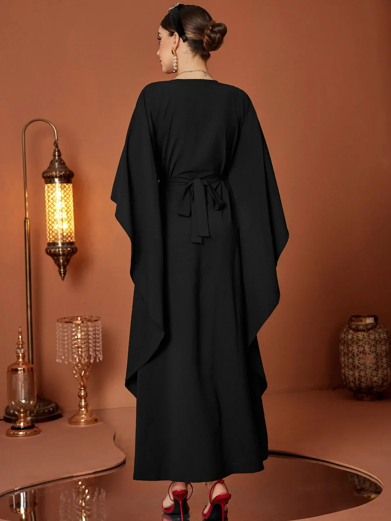 Eid hand-stitched Women Dress Abaya Beads Embroidery Dresses Bat Sleeve Vestidos Largos Party Caftan Jalabiya Ramadan Long Robe