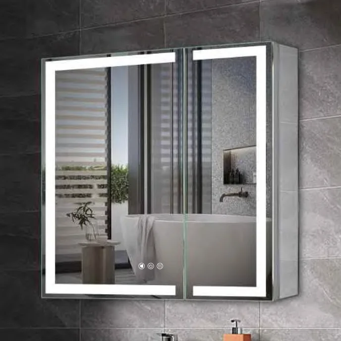 30x32 Inch Wall Mount or Recessed 2 doors LED Lighted Bathroom Medicine Storage Mirror Cabinet