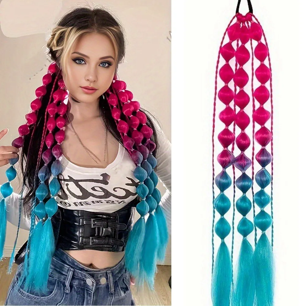 

20" Colored Hair Extensions Lightweight with Hair Tie Kids Bubble Ponytail Extension Fashion Women Handmade Braided
