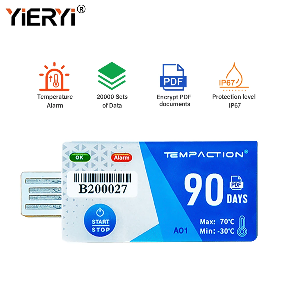 

Yieryi 90 Days USB Temperature Data Logger 20,000 Data Capacity Humidity Recorder PDF Report for Cold Chain Transport Labs