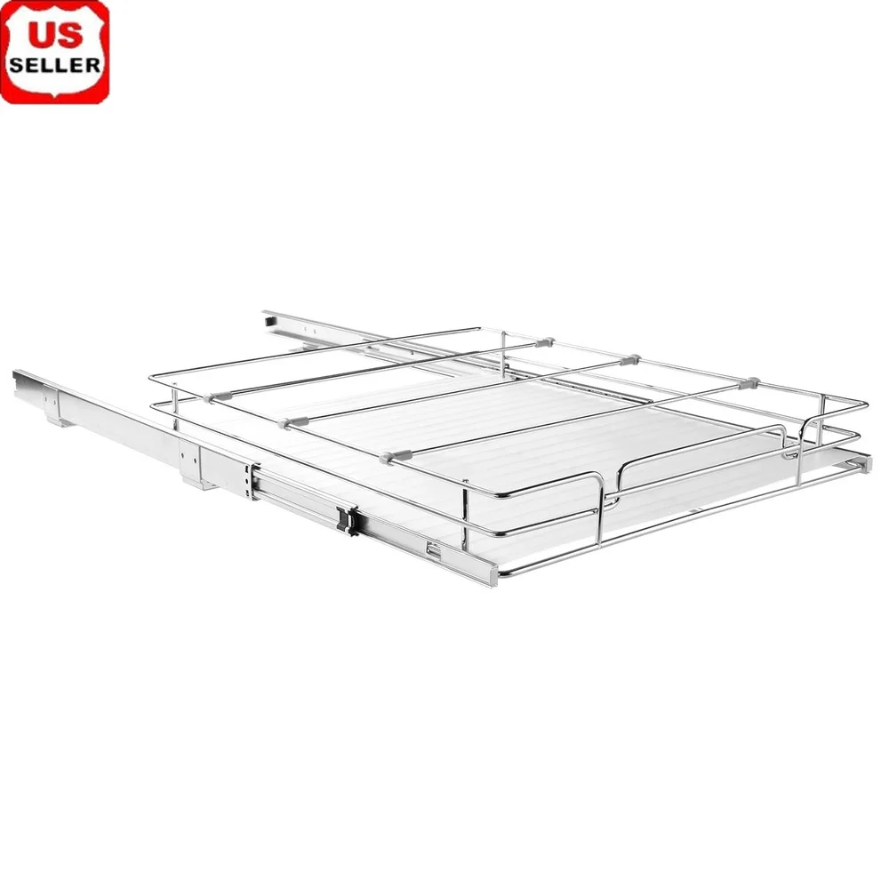 

Выдвижная полка для шкафа 14 Вт x 21D Органайзер для хранения Раздвижные стеллажи из хромированной стали Кухонная кладовая Эффективная экономия места Легко