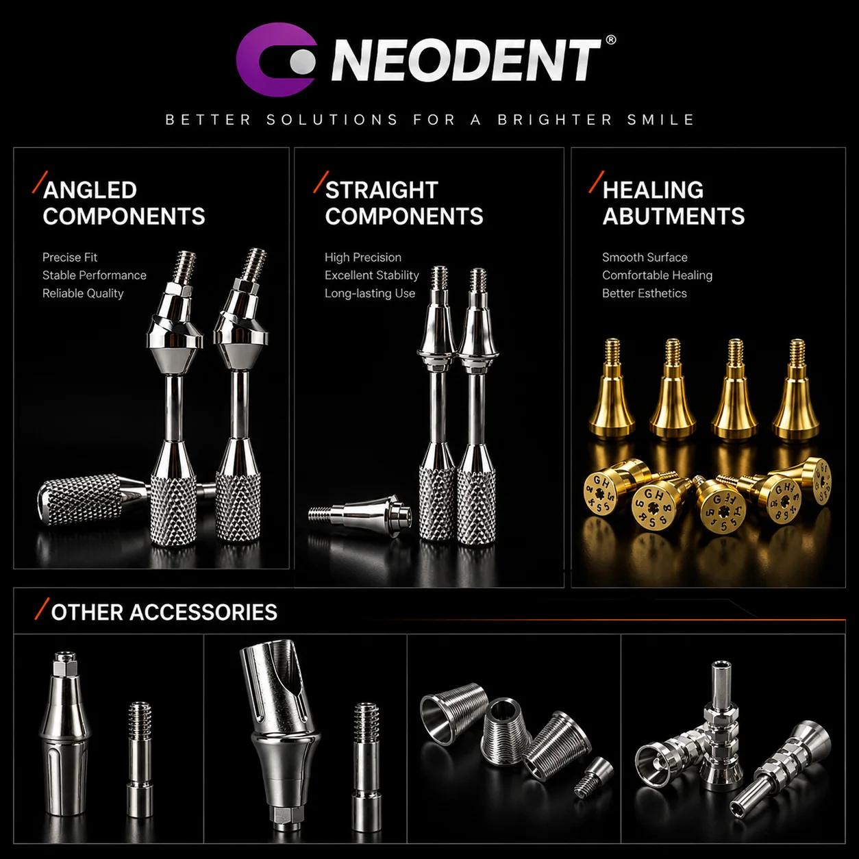 Neodent GM Multi‑Unit 17° Angled Abutment 30° Mini Conical Abutment, Healing Abutment, Ti‑Base Titanium Base, Protective Cap
