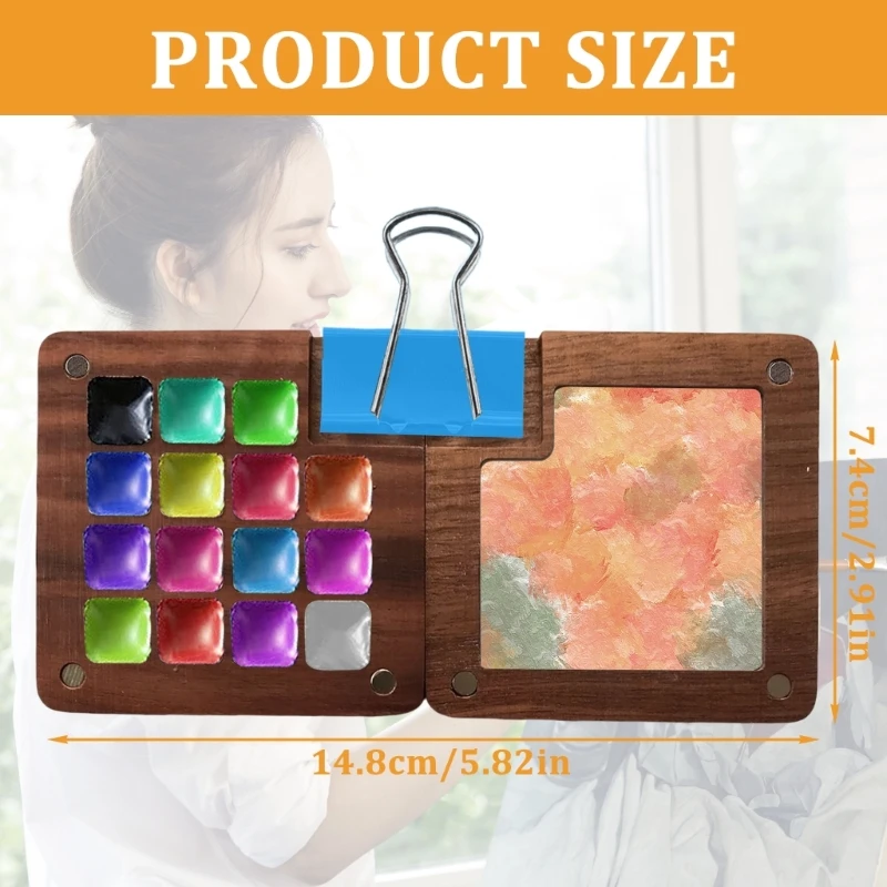 Boîte palettes d'aquarelle en bois avec clip, pour artiste peintre