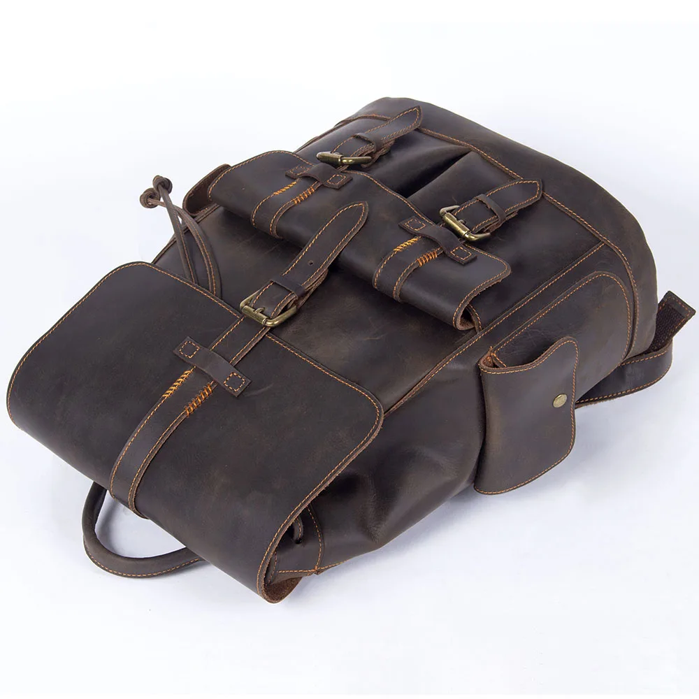 S.WORKER Vintage Echtleder-Rucksack für Herren, Reise-Vintage-Crazy-Horse-Schultasche, Große Laptop-Schultertasche aus Rindsleder für Männer – Detail 11