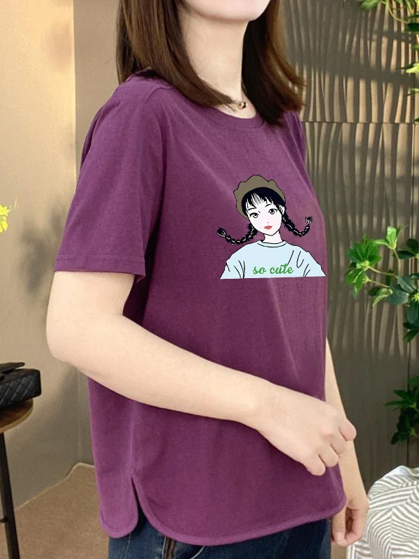 

Милая футболка свободного кроя с коротким рукавом и принтом, модный женский топ, повседневная модель для мам, с круглым вырезом, из полиэфирного волокна