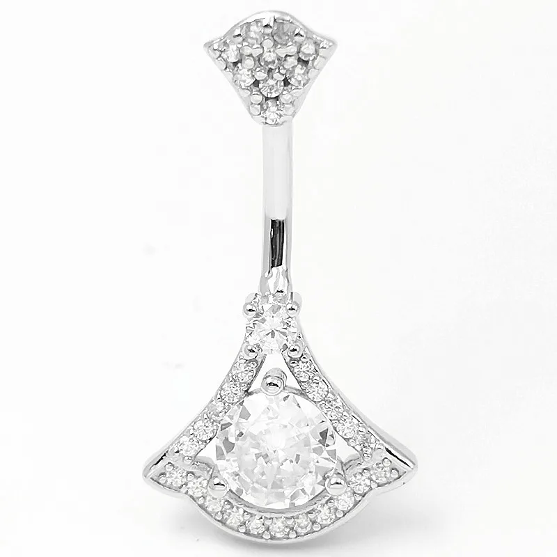 

S925 Серебряное мини-платье Fan CZ Кольцо для живота - Европейские украшения для пирсинга - Трансграничная оптовая продажа