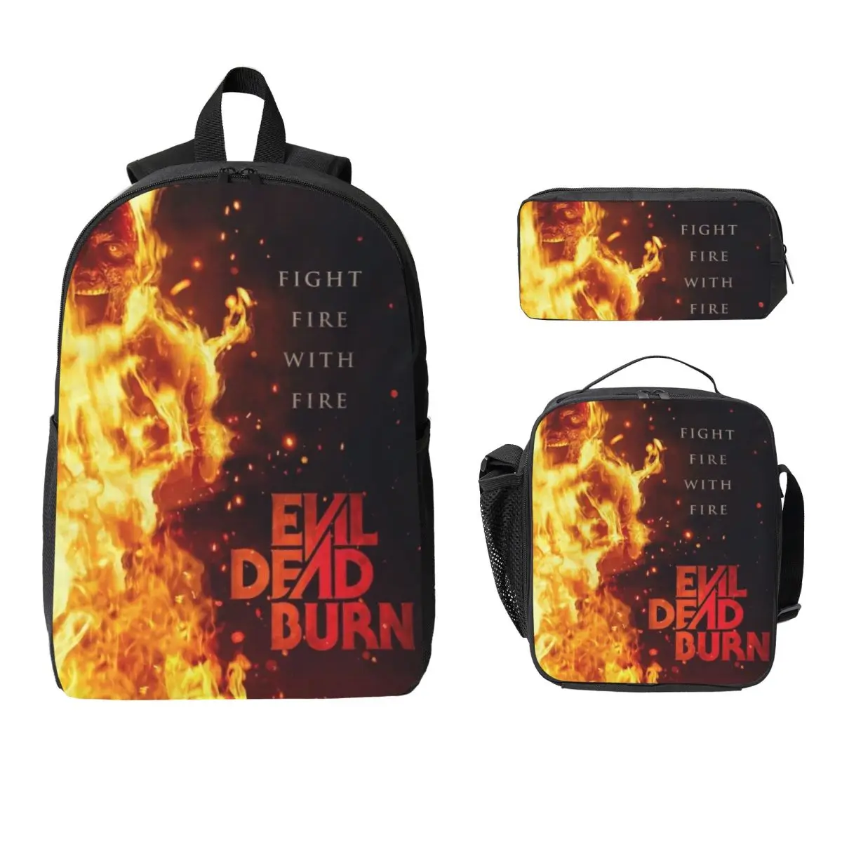 3Pcs Evil Dead Burn School bags Set for Girls Boys Pen Bags Backpack Sets with Lunch Box For School Students Daypack