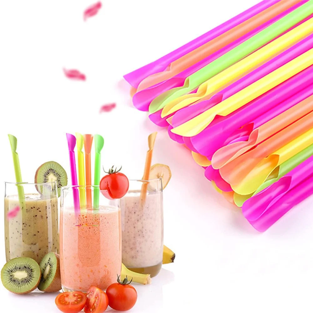 100-2000 Stück Biologisch Abbaubare Wiederverwendbare Milchshake- und Smoothie-Löffel Trinkhalme für Party, Bar und Geburtstagszubehör