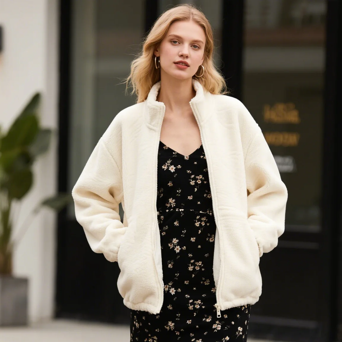 Zekye Zippered Hoodless Fleece Women's Autumn Jacket Retro Style New Women's Top Fall Kpop Demon Hunter Winter Clothes Woman