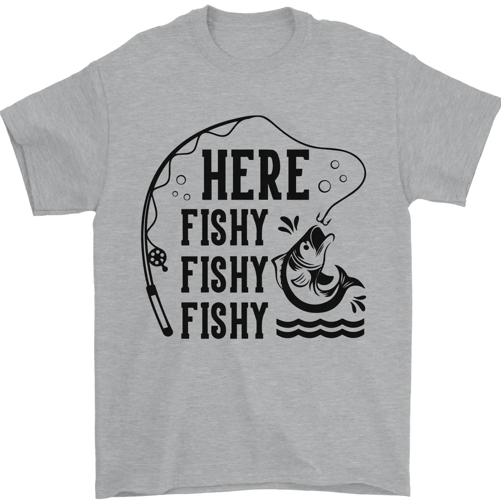 Here Fishy Fishy Funny Fishing Fisherman Mens T-Shirt 100% Cotton