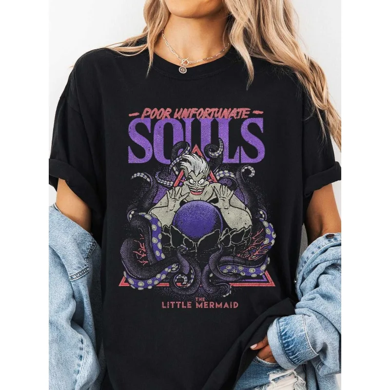 

Disney women's crew neck T-shirt, Disney's The Little Mermaid Ursula the Ocean Witch shirt All-season cotton streetwear