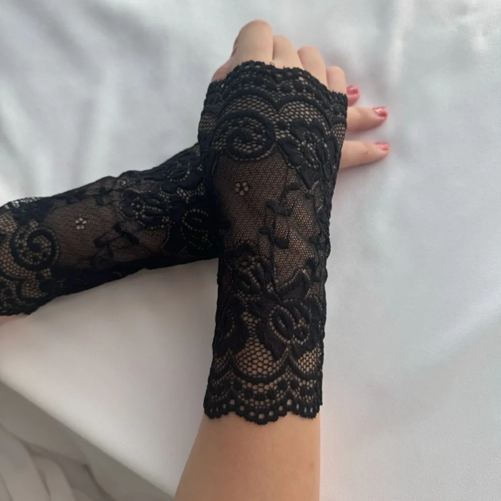 Embroidered Lace Detachable Fake Sleeves Mesh Hollow Out Lace Fake Sleeves Cuff Sun Protection Elastic Wrist Cuffs Photography