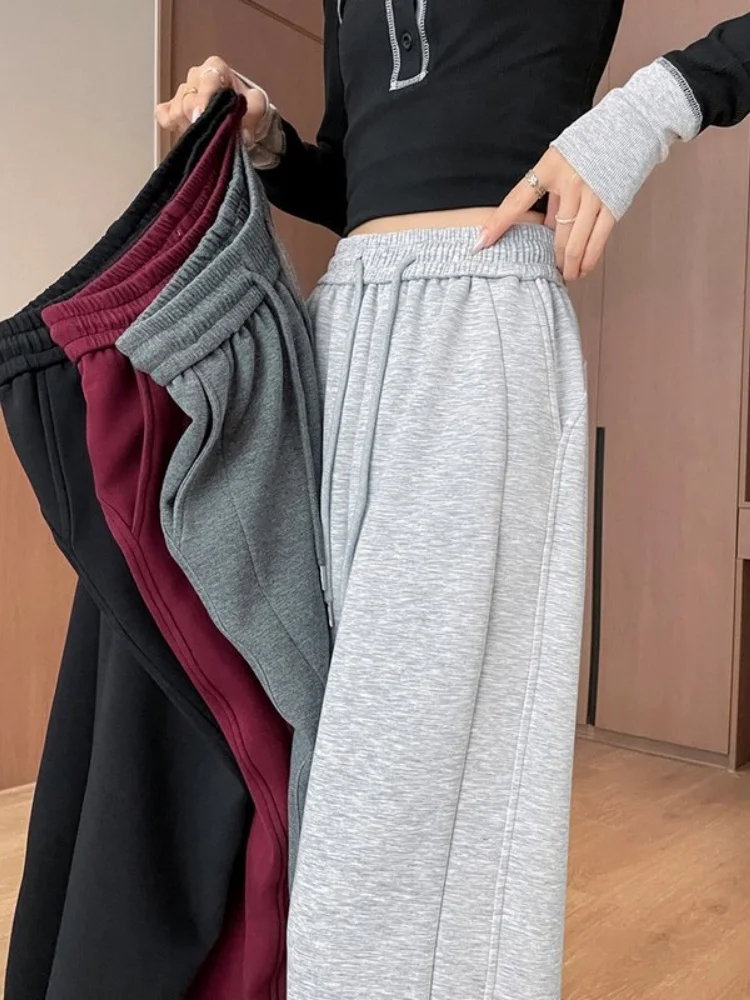 ay Fce Gefütterte, lässige Sporthose mit weitem Bein für Damen, hohe Taille, gerader Schnitt, Pendlerhose, koreanischer Faion, einfarbig