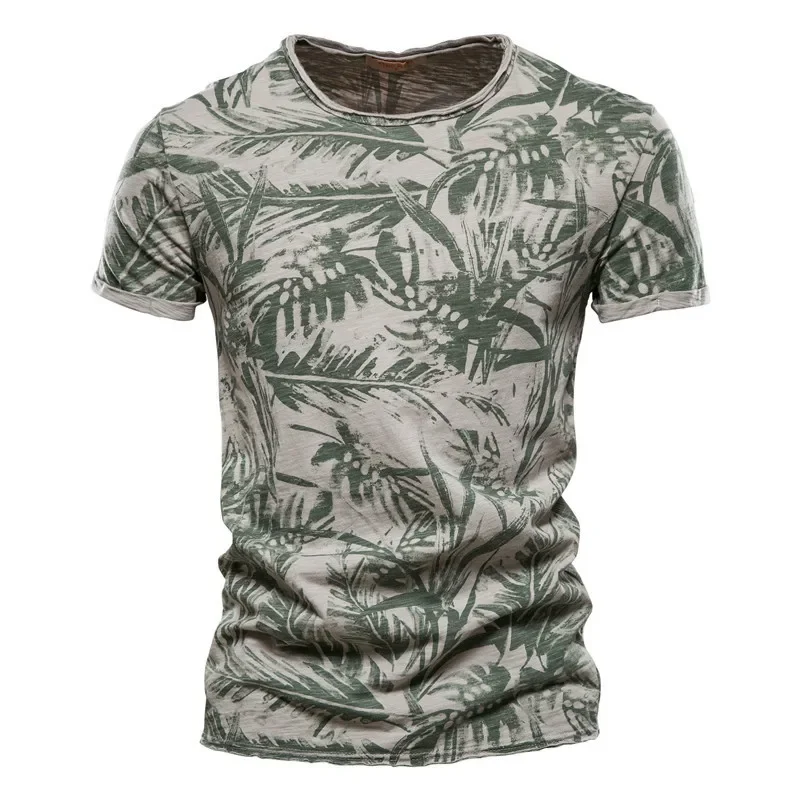 Camiseta Estampado 3D Hojas Hombre Mujer, Cuello Redondo Casual, Top Deportivo Verano Playa
