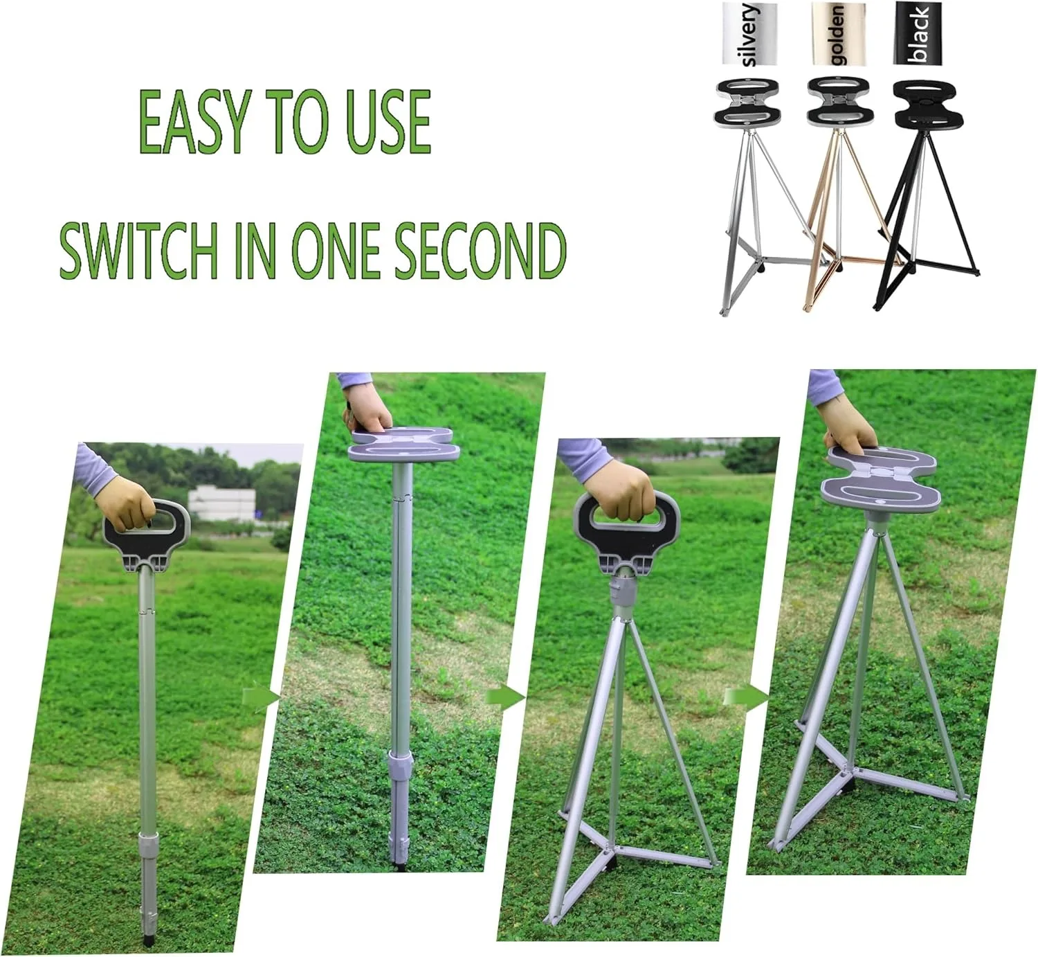 Folding Stool Cane for Seniors Outdoor Converts Walking Stick to Seat 150kg Aluminum Alloy Lightweight Portable Park Queue Trave