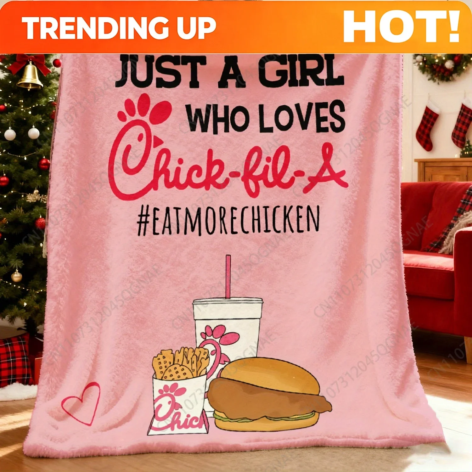 Custom JOOCAR Chick-fil-A Inspired Flannel Blanket - Soft Polyester 280GSM All-Season Cozy Throw With Iconic Logo, Menu Items &