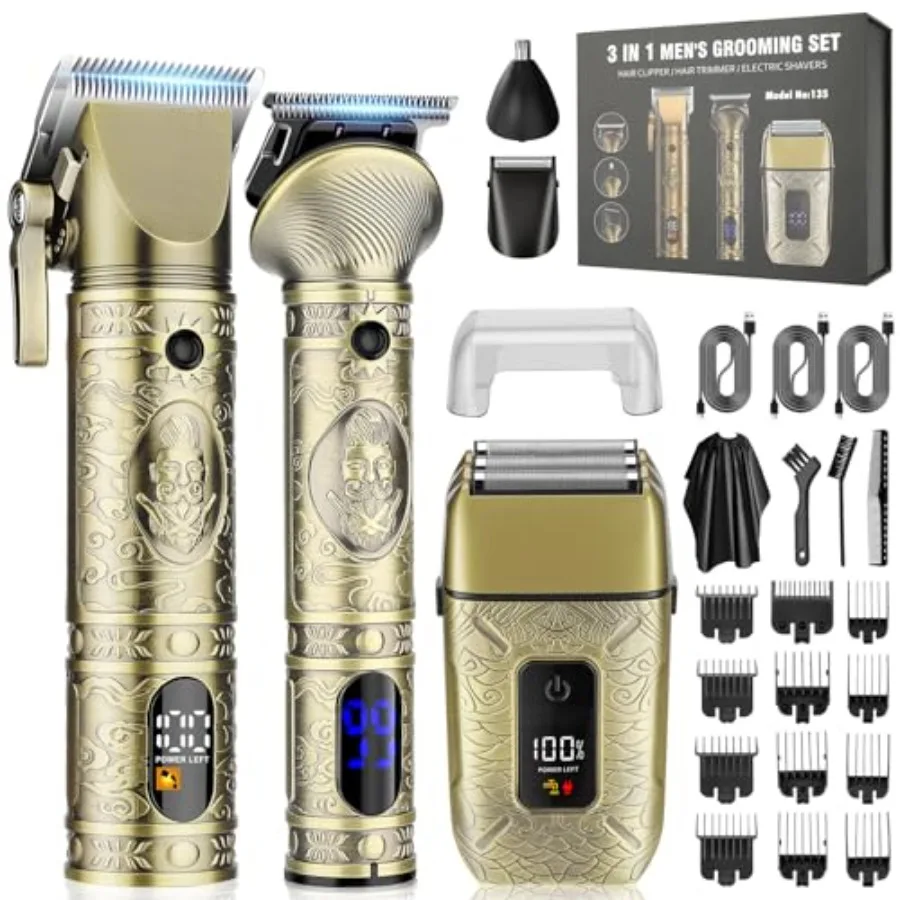 Cortapelos Profesionales para Hombre 3 en 1: Recortadora de Cabello con Cuchilla en T, Rasuradora Eléctrica para Nariz, Cortapelos Inalámbricos para Barbero y Peluquería