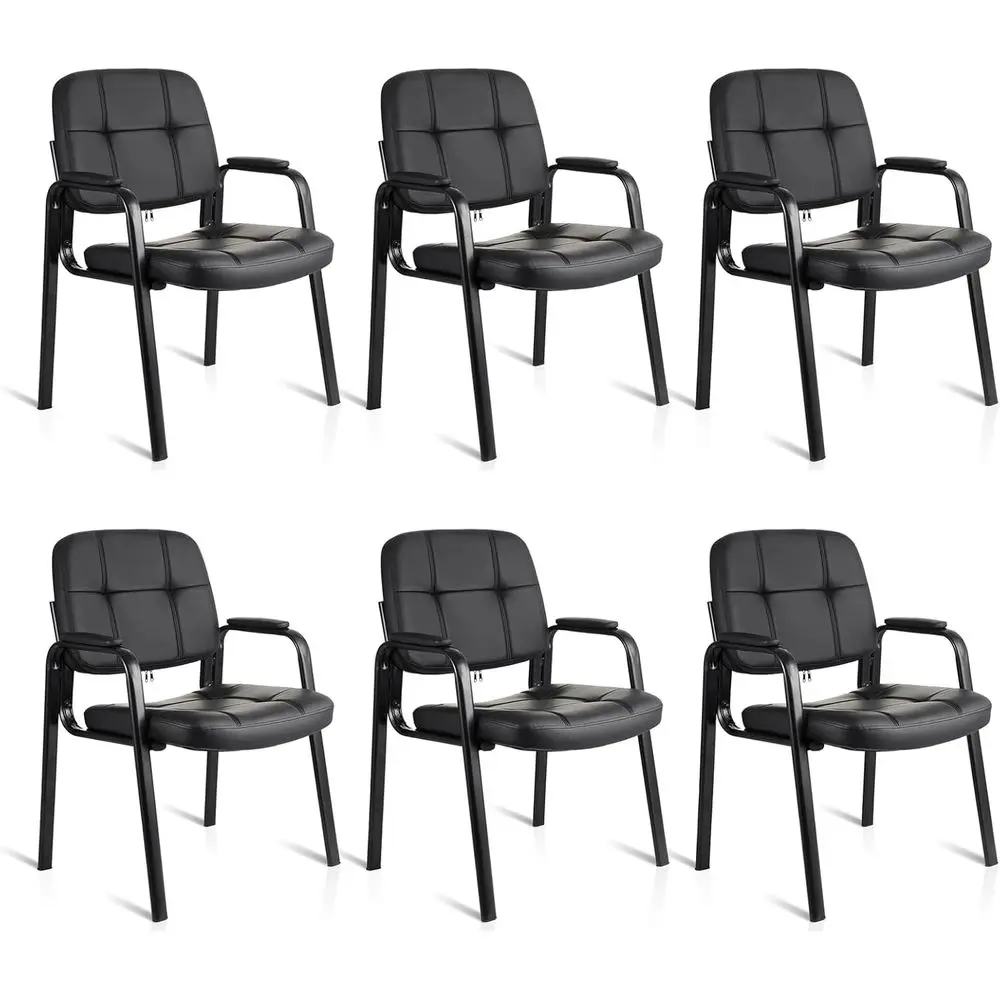

6-Piece Waiting Room Chair Set with Armrests and Lumbar Support, Suitable for Stationary Desk, Meetings, and Lobbies, Black
