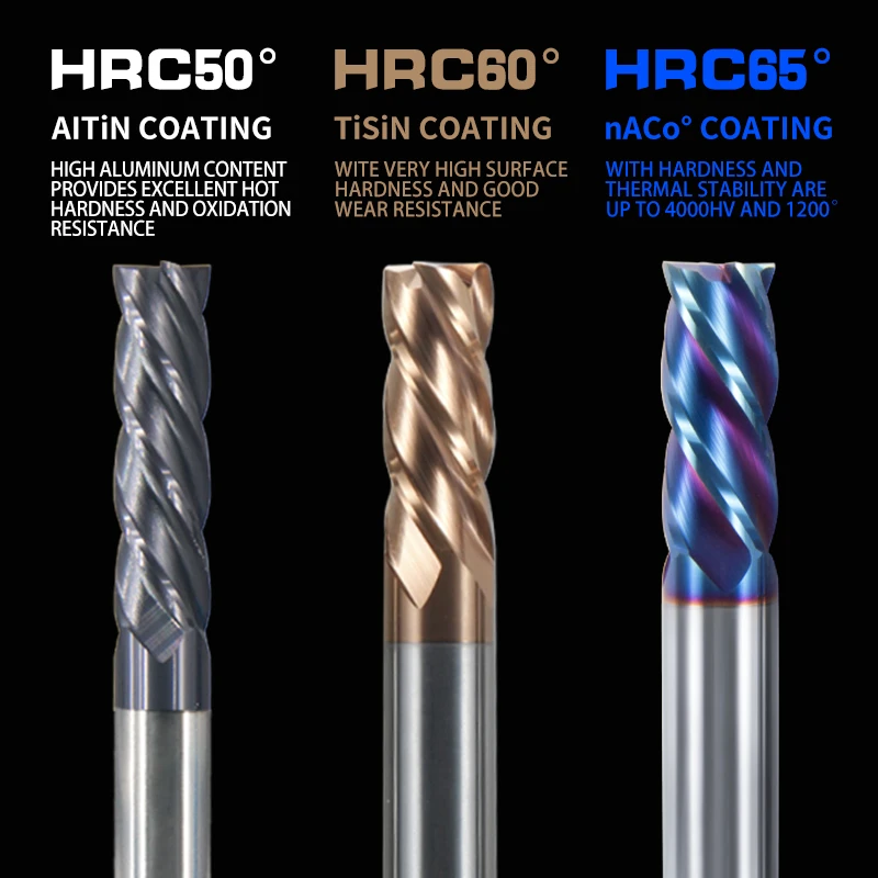 Milling Cutter Carbide End Alloy Coating HRC50/60/65 Tungsten Steel Tool CNC Machines Tools for Lathe 2/3/4 Flutes Carbide Mill