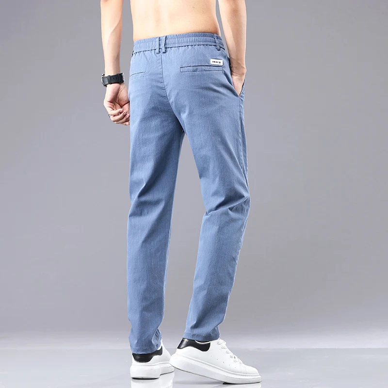 6 Colour Summer Men\'s Classic  Cotton Solid Color Fashion Business Casual Pants Elastic Waist Korean Fashion Men Clothing 28-38