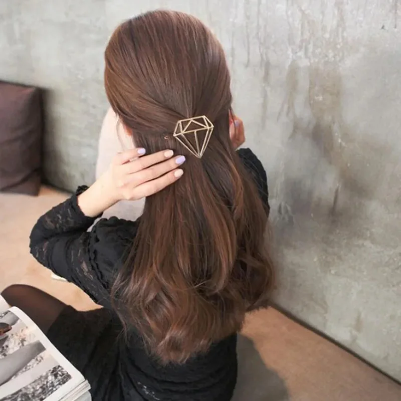 Diamond Shaped Hairpin Hair Claws Alloy Geometric Headwear Barrettes Hair Clips Women Girls Horsetail Clip Jewelry Accessories