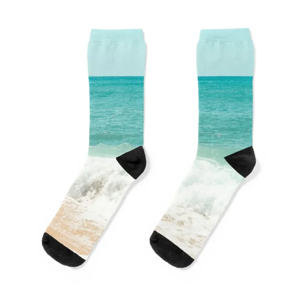 

Turquoise Blue Ocean Shore Waves Socks summer professional running cool floral Woman Socks Men's