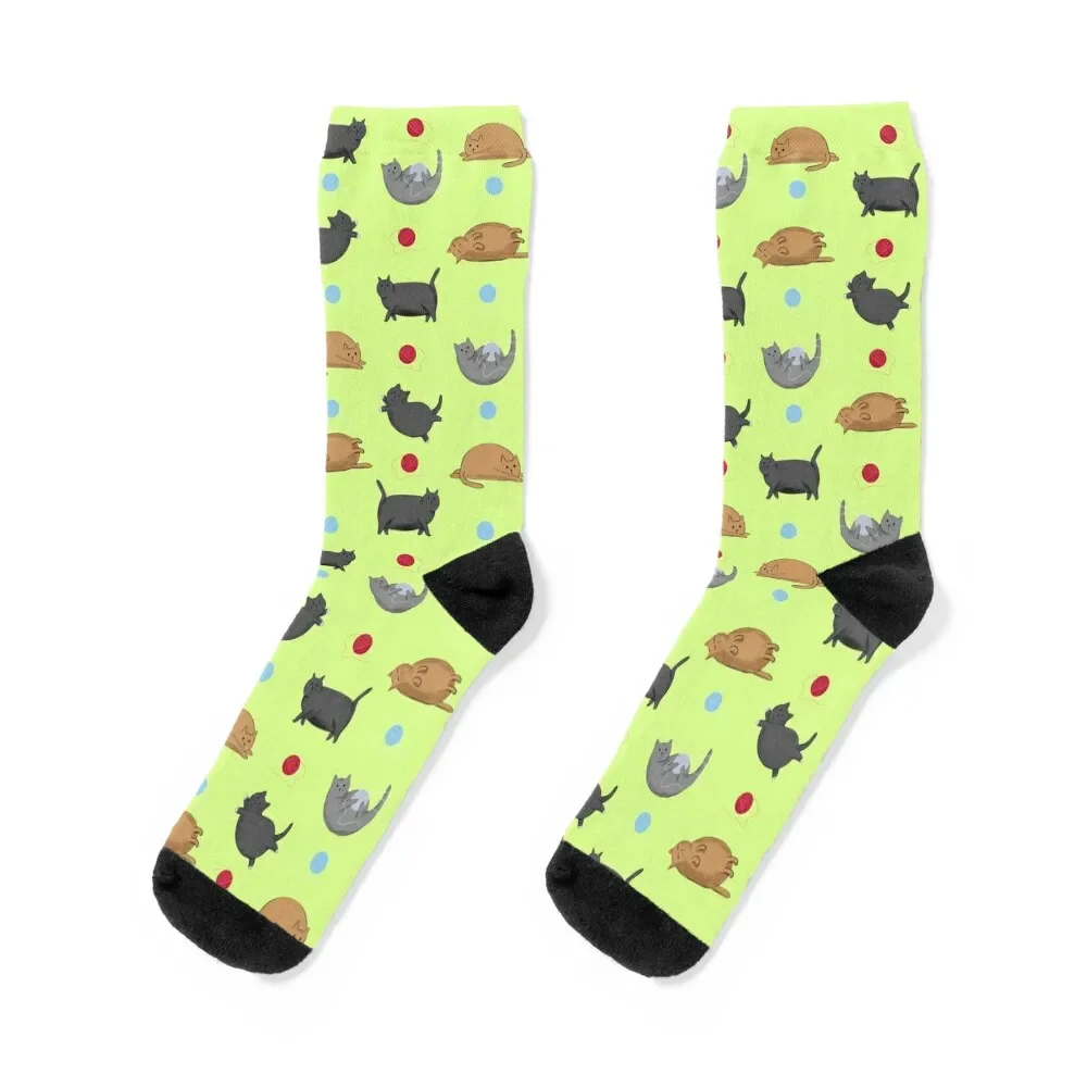 

Fat Cats - Green Socks cotton christmas stocking Stockings man Socks Girl Men's