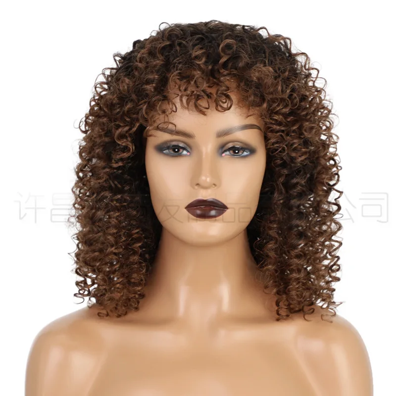 curly wigs African small roll gradual change color long curly hair wig female chemical fiber headgear