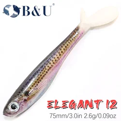 B&U 3pcs 75mm Shad Soft Swimbait Fishing Lure Wobblers For Pike Zander Bass Paddle T Tail Pesca Fake Fish Lure