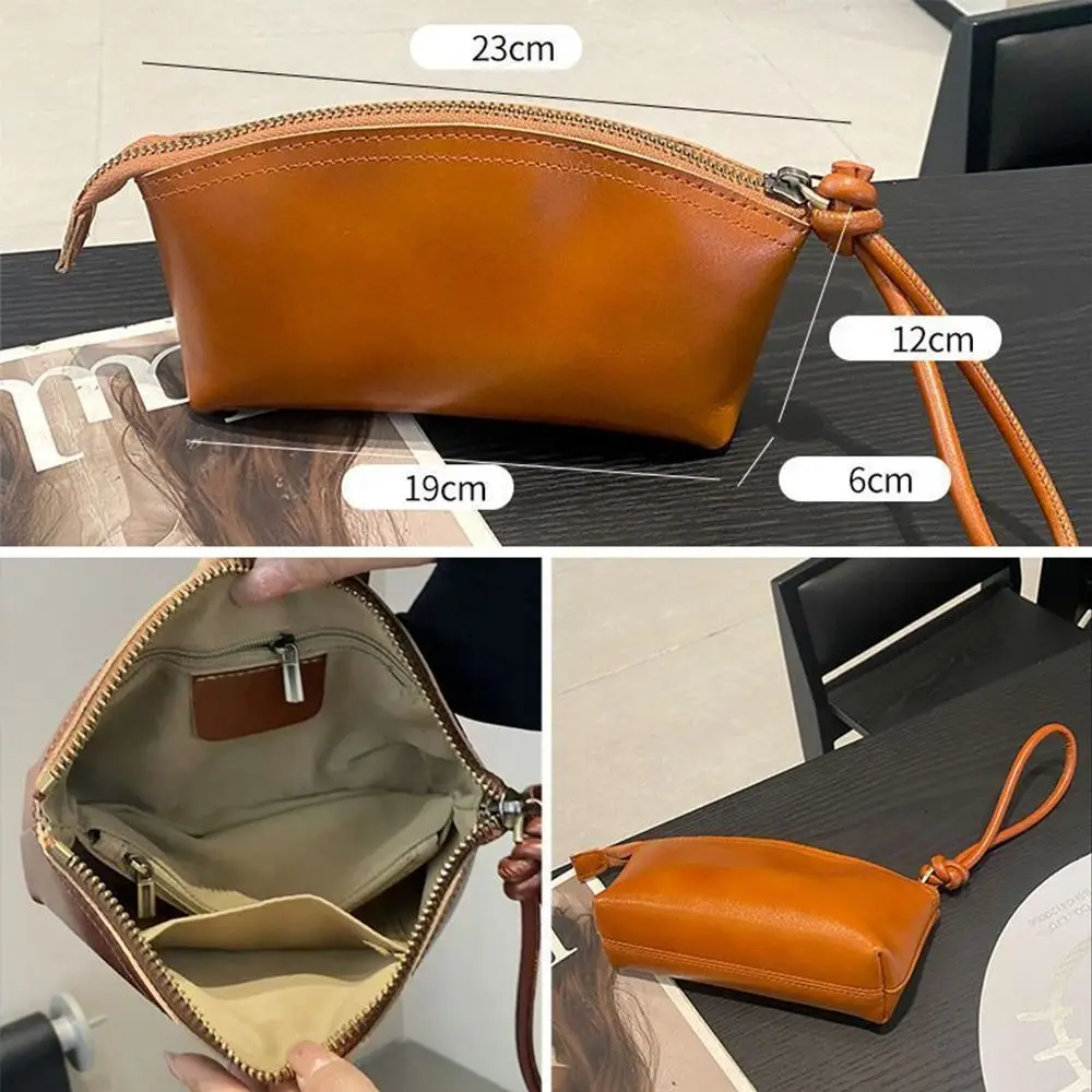 Large Capacity Vegetable Tanned Leather Handbag Light Luxury Lightweight Shell Clutch Bag Simple Design Wrist Coin Purse view 6