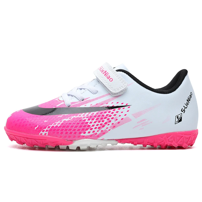 

2025 New Pink Short nail Soccer shoes Kids Lightweight Hook Loop Football Shoes Boy Anti-Slip Grass Training Sneakers For Youth