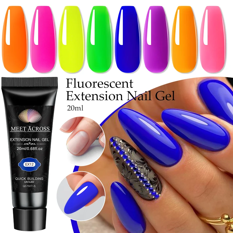 MEET ACROSS 20ml Fluorescent Extension Nail Gel Sparkly Neon Semi Permanent Finger Prolong UV LED Hard Gel Nail Art Varnish