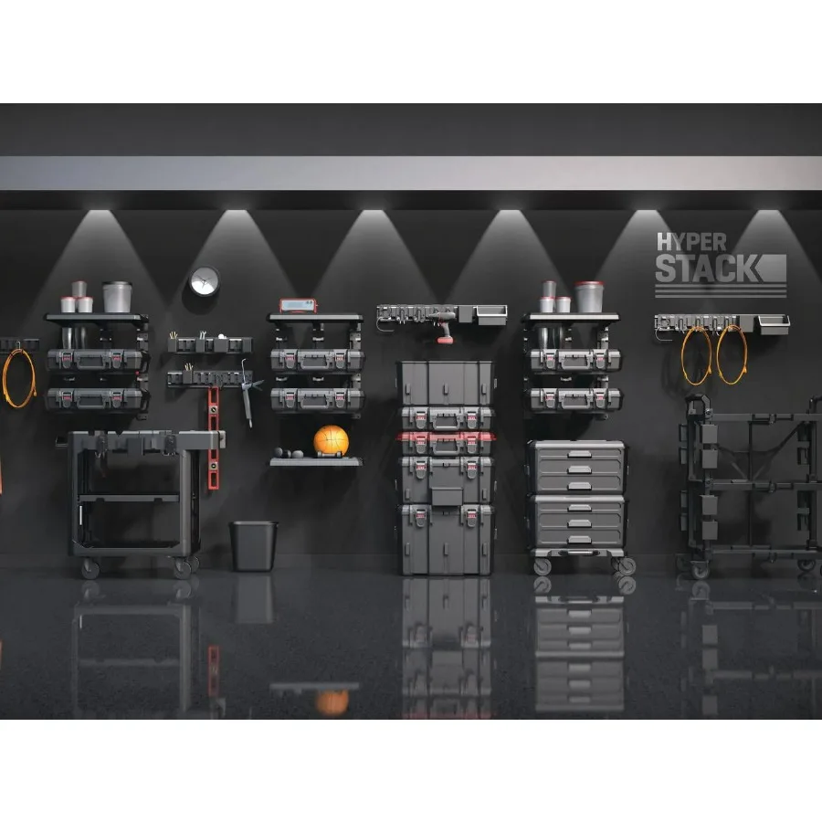 Hyper Tough Hyper Stack Heavy Duty 3 Piece Modular Rolling Toolbox System, Black