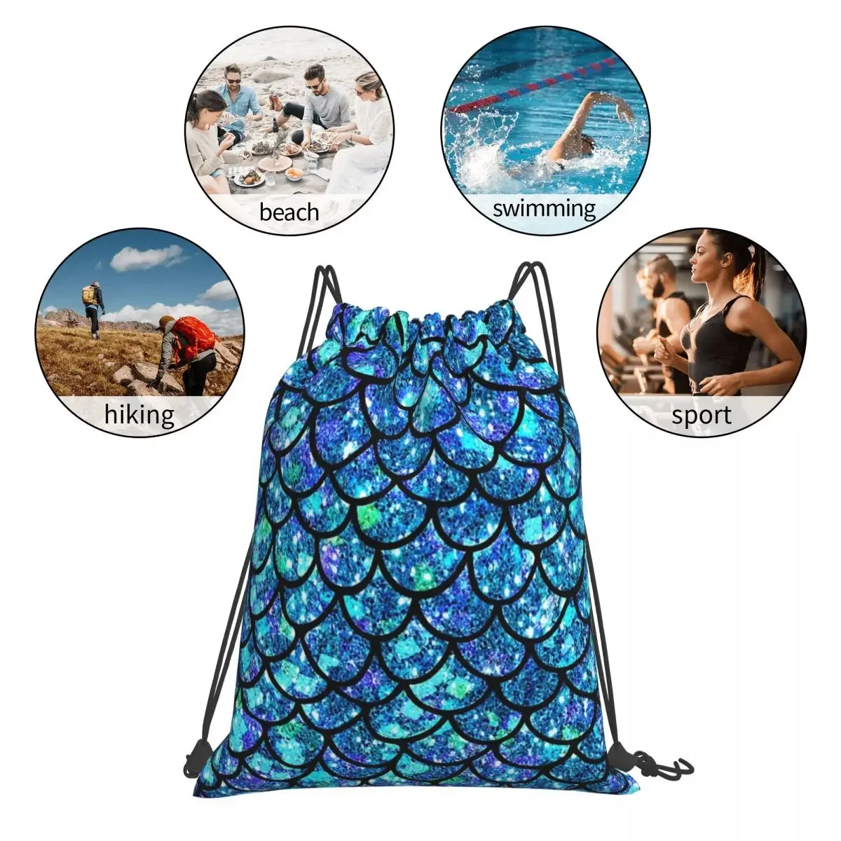 Magical Sparkly Mermaid Scales Mochila, saco de cordão portátil, bolso do pacote, bolsa esportiva, bolsa para homem e mulher, escola