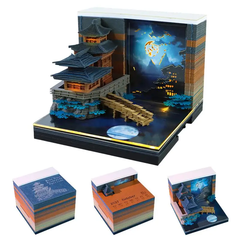 Time Piece Calendar 2027 Desk Calendar With LED Light 3D Tear-away Calendar Paper Carving Art Memo Pad Notepad Gift Home Decor