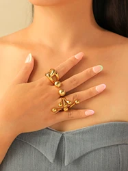 A retro fashion ball knotted stainless steel gold ring Women's engagement party gift Temperament jewelry 2024