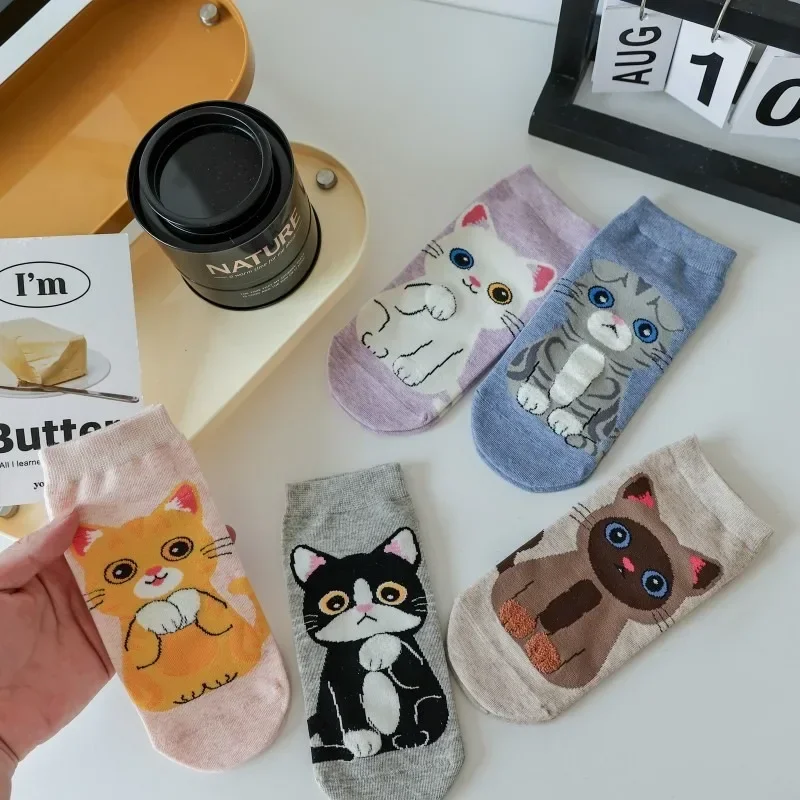1-40Pairs Cartoon Cat Printing Socks Women Cute Funny 3D Animal Paw Stockings Cotton Harajuku Kawaii Ankle Sox Calcetines