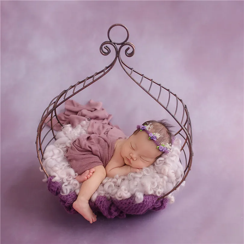 Vintage Newborn Basket photography props Rustic Baby girl Sling sack photo props