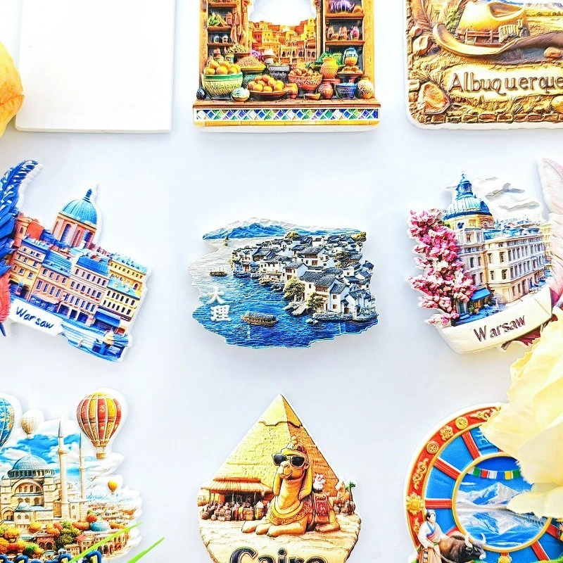 Dali Shuanglang Fridge Magnet - 3D Yunnan Lakeview Souvenir Erhai Fisherboat Decor Unique Bai Ethnic Gift with Strong Magnet