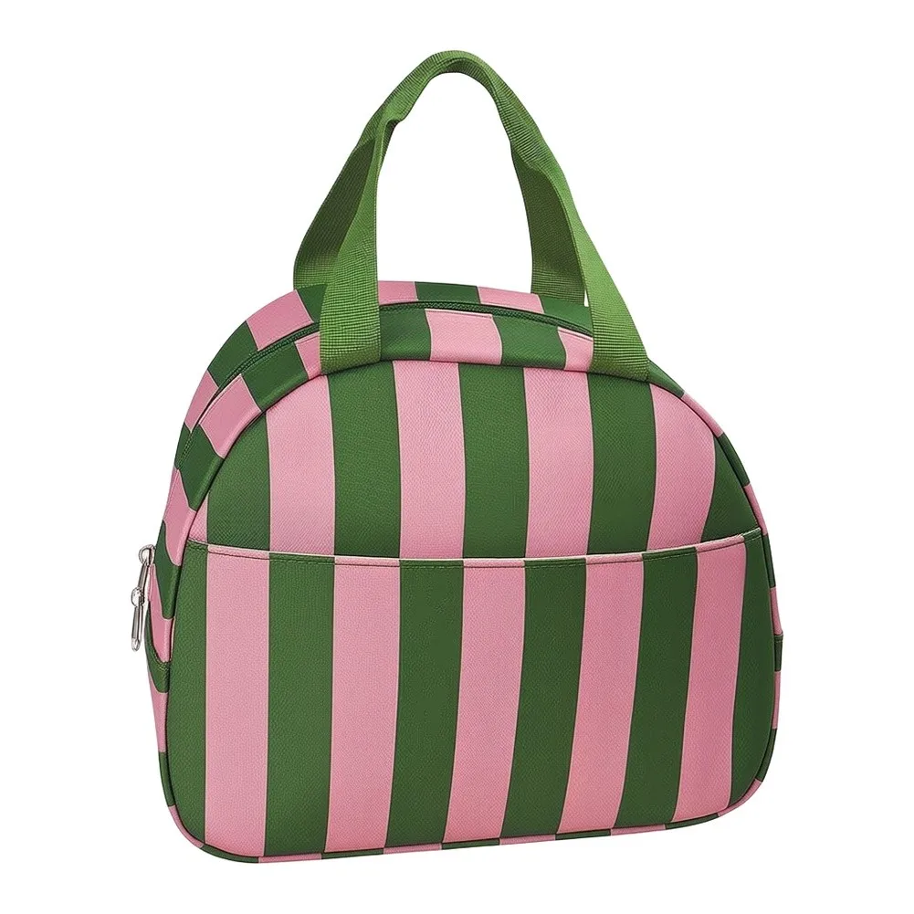 Aluminum Foil Lined Insulated Lunch Bag in Striped Design for Reliable Hot and Cold Food Storage Throughout the Day