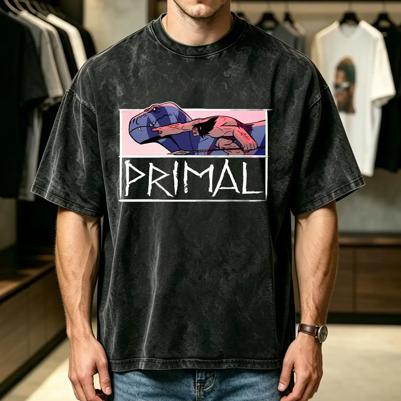 washed T Shirt Genndy Tartakovsky Primal Tv Show Fan long or short sleeves vintage Washed Versatile Casual Breathable Slightly