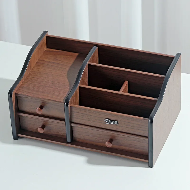 Wooden Cosmetics Storage Box Large Capacity Pen Holder Office Desktop Remote Control Organizing Box Drawer Storage Box