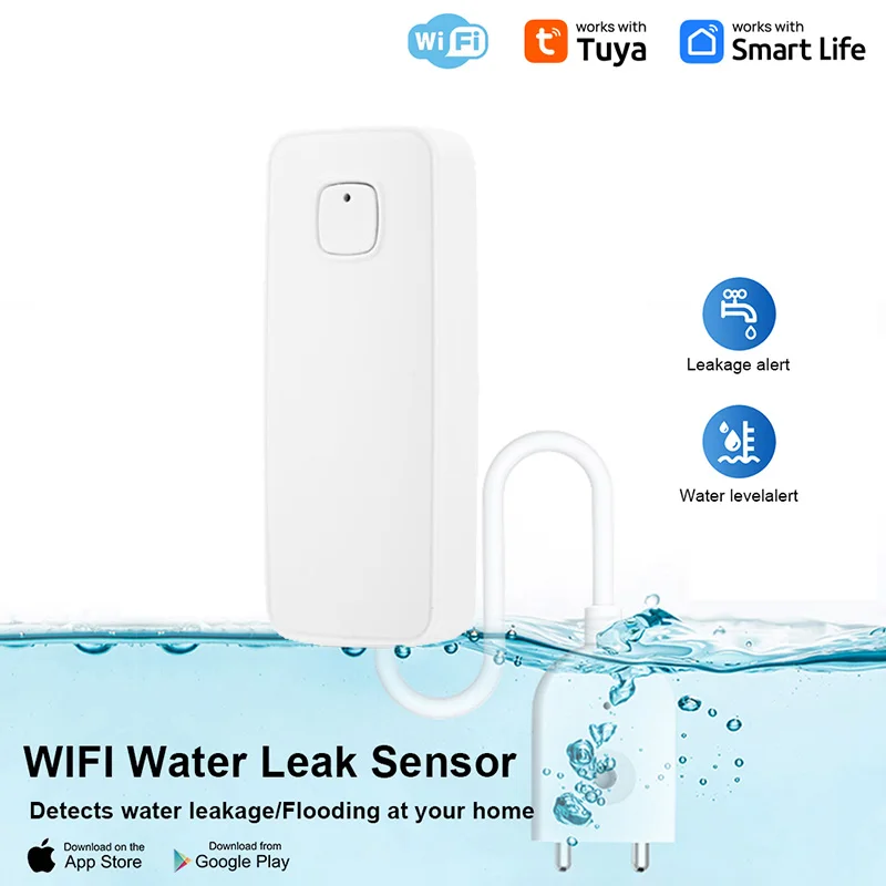 Tuya APP Smart Life WIFI Water Leakage Sensor Alarm Water Level Detector Flood Leakage Remote Control Security Alarm System