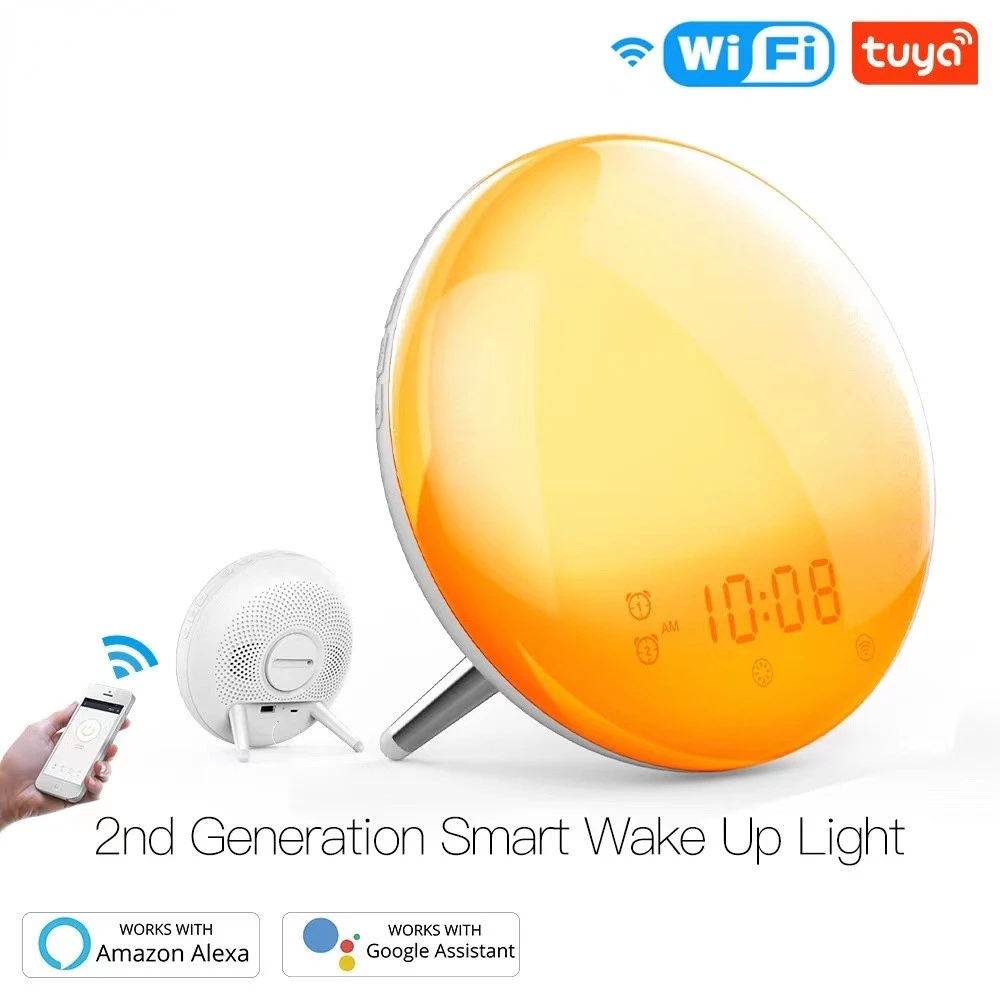 

Tuya WiFi Smart Wake Up night Light Workday Alarm Clock with 7 Colors Sunrise/Sunset Smart Life APP for Alexa Google Home