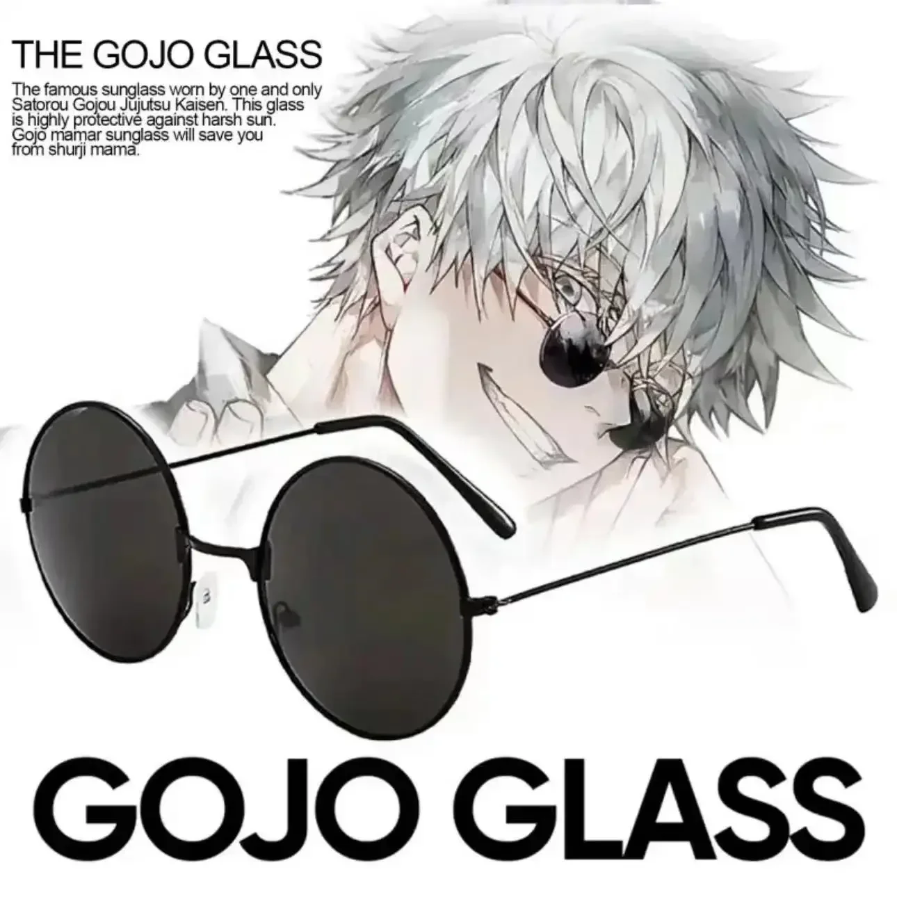 

Gojo Satoru Glasses Anime Jujutsu Kaisen Gojo Satoru Cosplay Black Glasses Eyewear Sunglasses High Quality Party Men Women Prop