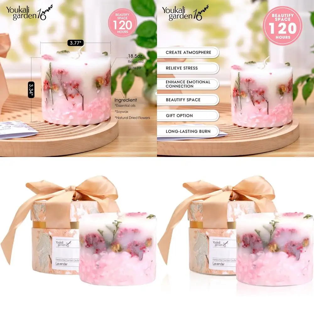 Elegante Vela de Soja Natural con Flores Secas - Perfecta para Regalos del Día de la Madre (Aroma a Pera Inglesa y Fresia)