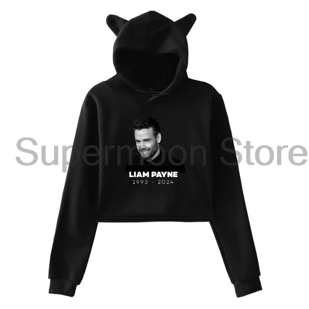 Liam Payne 1993-2024 Memorial Streetwear Tribute Singer Rip Cat Ears Hoodie Long Sleeve Crop Top Women's Clothes