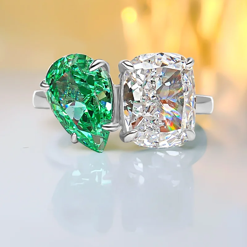 

Light Luxury 925 Sterling Silver Emerald Ring Set with High Carbon Diamond Temperament for Women, Wholesale of Wedding Jewelry