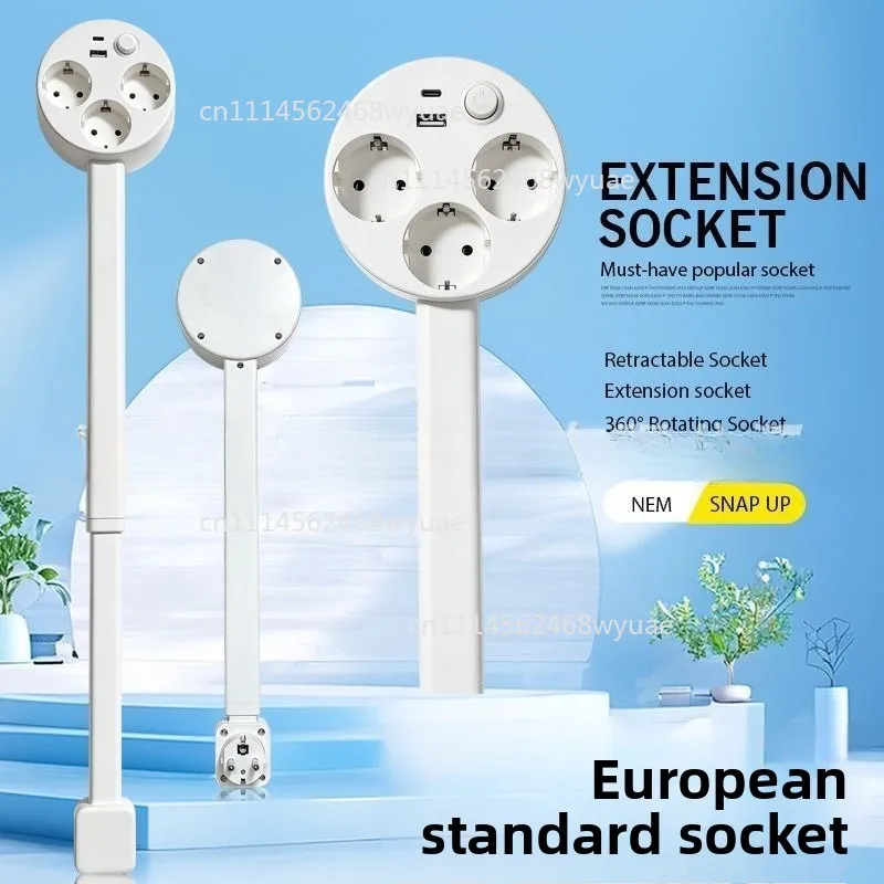 EU Electrical Outlet Extender Plug Wall Outlet Extender Extendable Wall Socket for Behind Couches Nightstands Desks