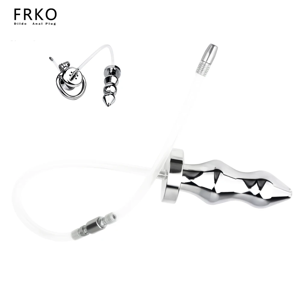 FRKO Metal Chastity Cage Accessories Butt Anal Plug With 35cm Silicone Urethra Catheter Penis Plug Sounding Sex Toys For Men Gay